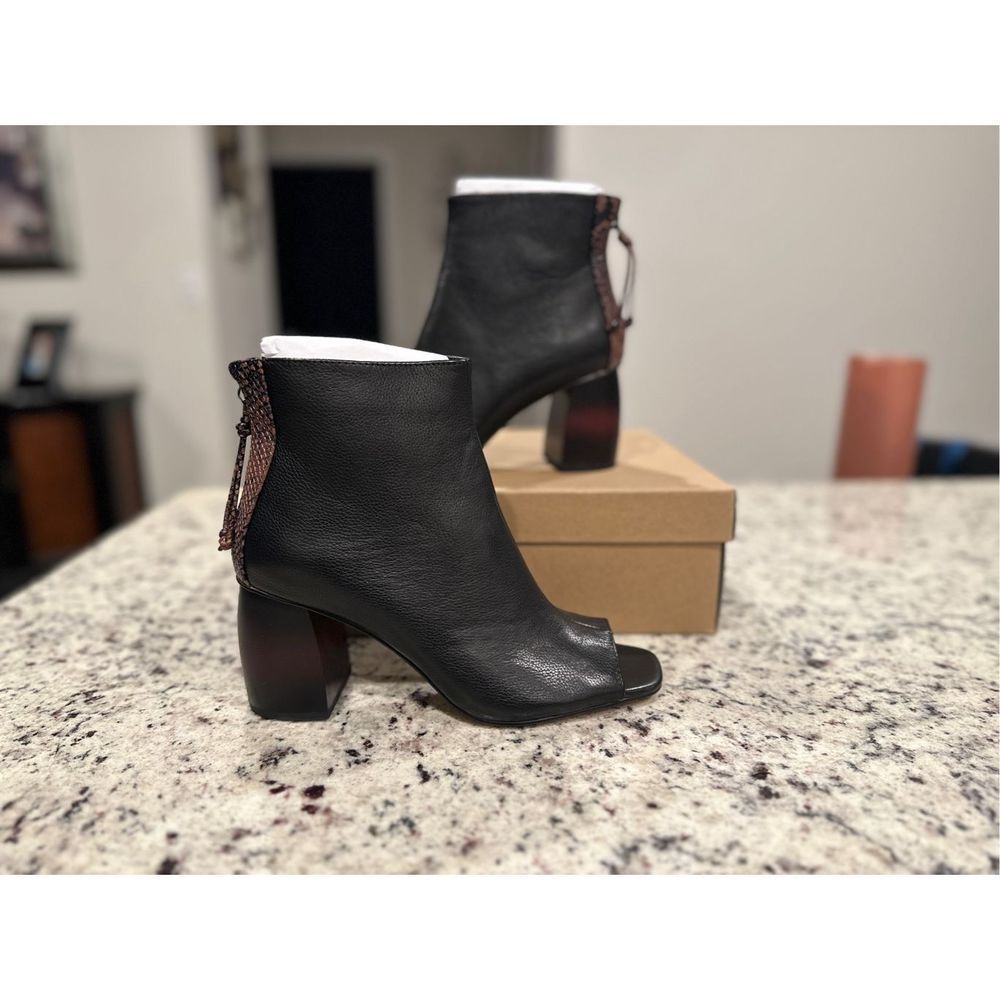 Sanctuary Black Peep-Toe Leather Ankle Booties